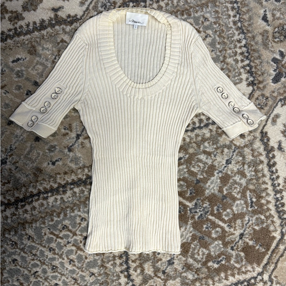 3.1 Phillip Lim Ribbed Knit Sweater in Cream